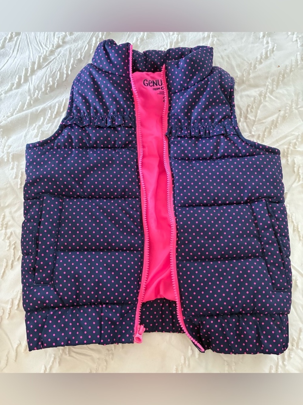 Girls purple Puffer Vest with Pink Polka Dots 2T like new Kids